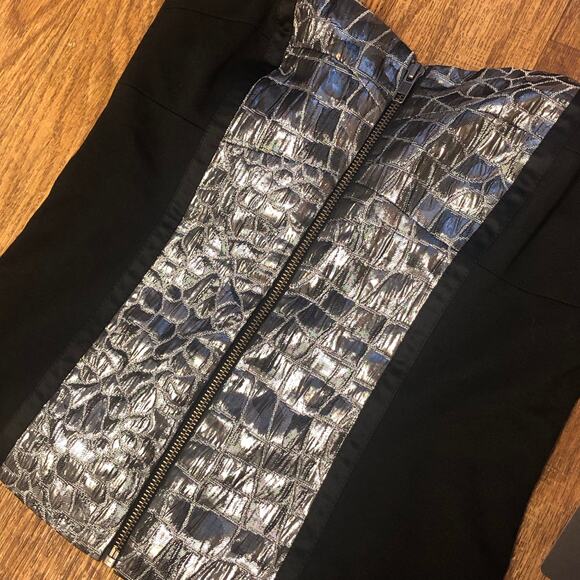 The Limited Forenza Black and Silver Zip Front Strapless Tube Top Size Medium - Picture 2 of 9